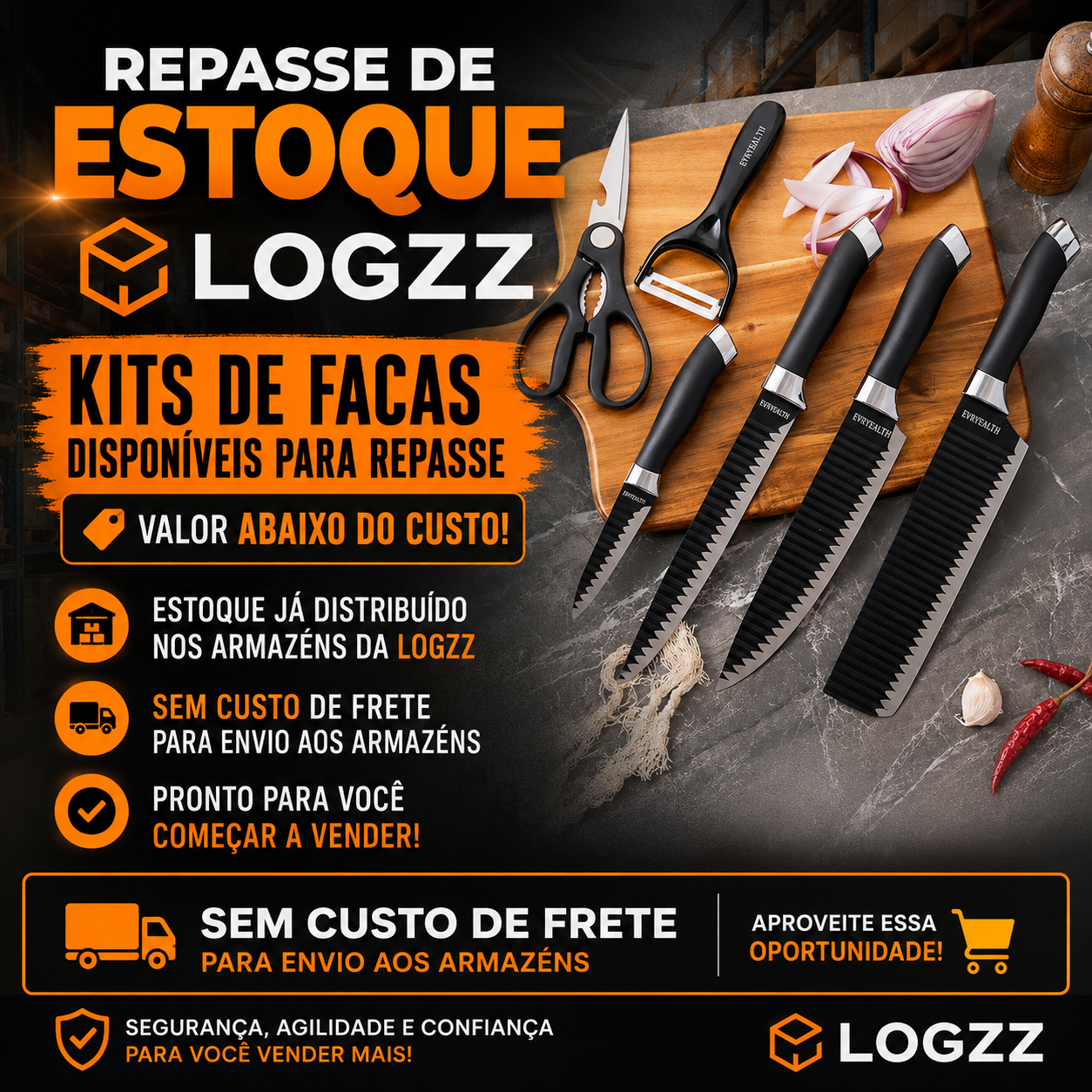 Kit 6 Peças Facas Antiaderente